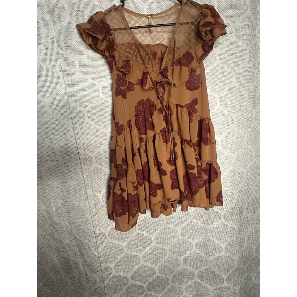 Free People Tilly Tunic Mini Dress Womens XS Autumn Floral Lace Ruffle Feminine - Picture 1 of 6